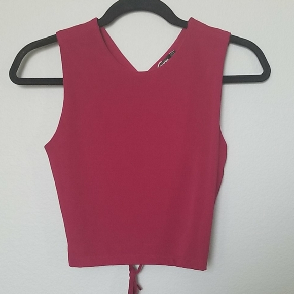 Stradivarius VSCO Rave Flirty Sleeveless Magenta Lace Up Back Crop Medium - Picture 3 of 6